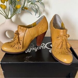 Seychelles Mustard Leather Heels with Tassels